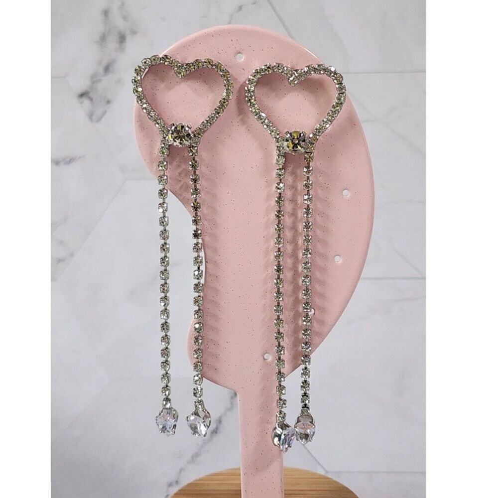 Rhinestone Heart Tassel Earrings Sparkling Rhinestone Stunning